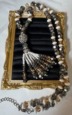 Leetal Kalmanson Swarovski Crystal Long Tassel Necklace Boho Statement Flapper